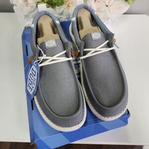 Hey Dude Wally Craft Linen Monument Grey/Faded Denim Size 10